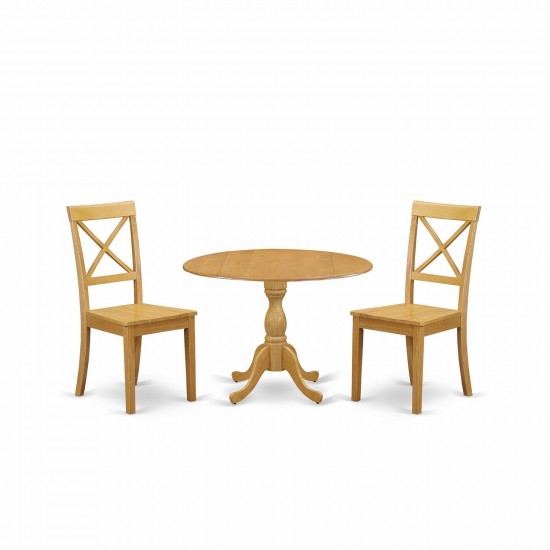 3 Pc Dining Set Dropleaf Oak Table, 2 Oak Wooden Chairs, X-Back Oak