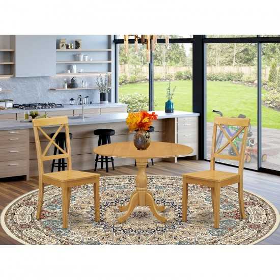 3 Pc Dining Set Dropleaf Oak Table, 2 Oak Wooden Chairs, X-Back Oak