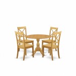 5 Pc Dining Set, Room Table, 4 Oak Wooden Dining Room Chairs, X-Back, Oak Finish