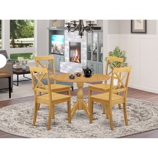 5 Pc Dining Set, Room Table, 4 Oak Wooden Dining Room Chairs, X-Back, Oak Finish