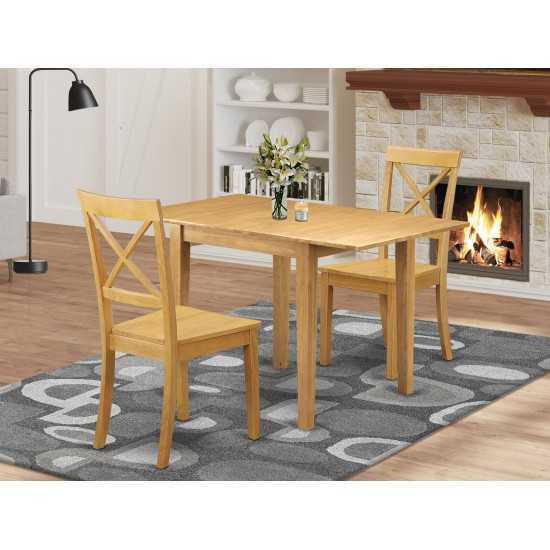 Dining Set 3 Pc- 2 Chairs, Table, Oak Solid Wood Chair Seat, Oak Finish Hardwood Structure.