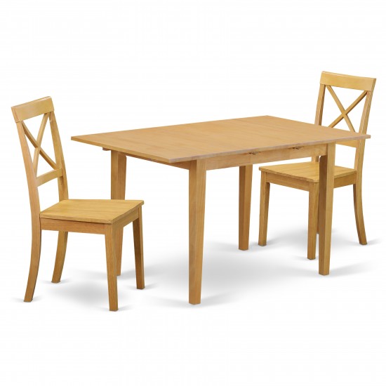 3-Piece Table Set - Table And 2 Wood Seat Dining Chairs In Oak Finish