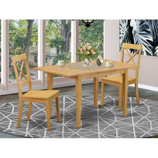 3-Piece Table Set - Table And 2 Wood Seat Dining Chairs In Oak Finish