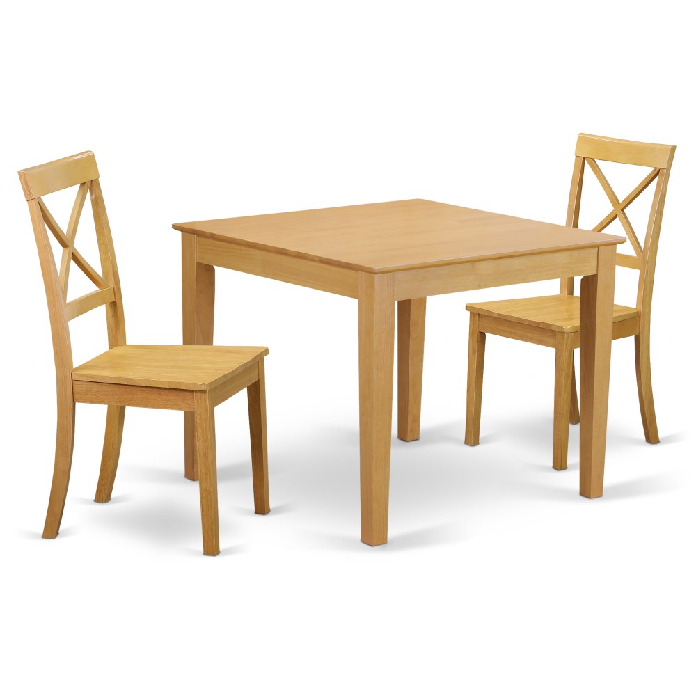 3-Piece Dinette Table Set - Table And 2 Wood Seat Dining Chairs In Oak Finish