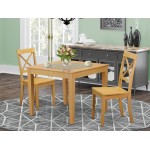 3-Piece Dinette Table Set - Table And 2 Wood Seat Dining Chairs In Oak Finish