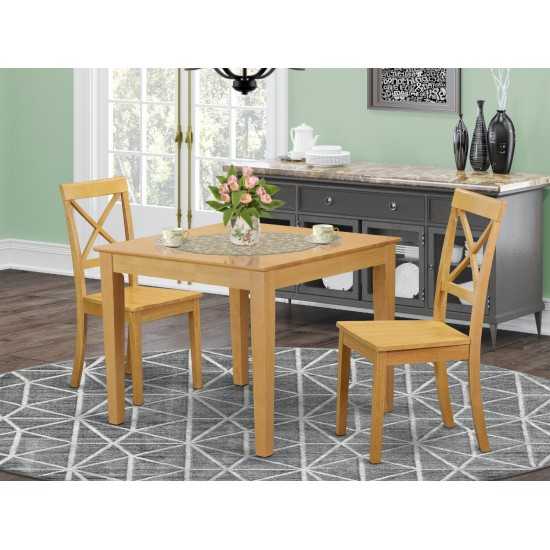 3-Piece Dinette Table Set - Table And 2 Wood Seat Dining Chairs In Oak Finish