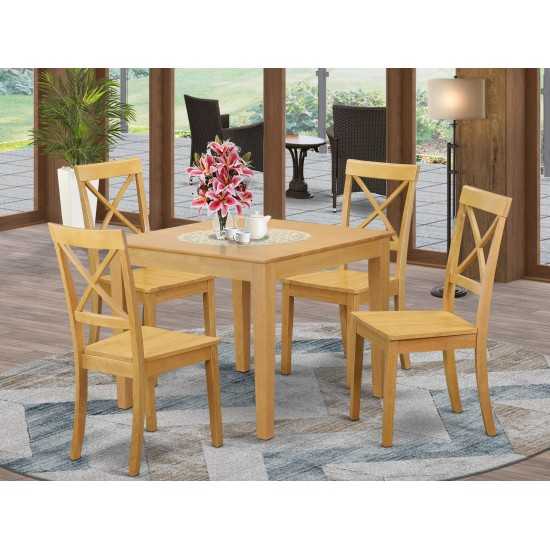 4-Piece Dinette Table Set - Table And 4 Wood Seat Dining Chairs In Oak Finish