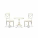 3 Pc Dining Set, 1 Round Pedestal Table, 2 Linen White Faux Leather Chairs, X-Back, Linen White Finish