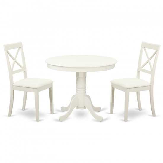 3 Pc Kitchen Table Set, Dining Table And 2 Faux Leather Chairs In Linen White