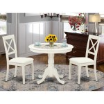 3 Pc Kitchen Table Set, Dining Table And 2 Faux Leather Chairs In Linen White