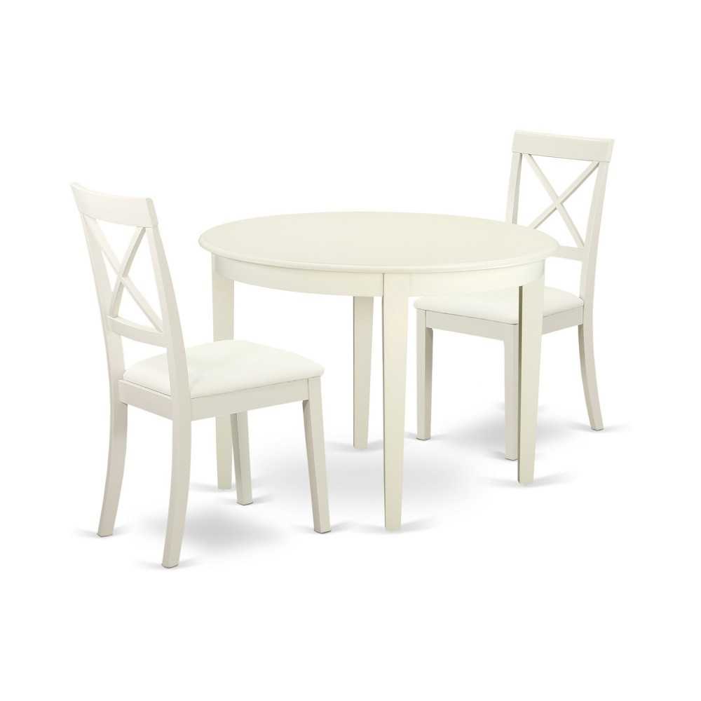 3 Pc Small Kitchen Table, Chairs Set-Table, 2 Faux Leather Seat Dining Chairs In White