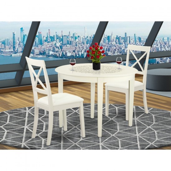 3 Pc Small Kitchen Table, Chairs Set-Table, 2 Faux Leather Seat Dining Chairs In White