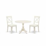 3 Pc Dinning Set, 1 Drop Leaves Dining Table, 2 Linen White Faux Leather Kitchen Chairs, X-Back, Linen White Finish