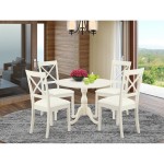 5 Pc Dining Set, 1 Drop Leaves Table, 4 Linen White Faux Leather Chairs, X-Back, Linen White Finish