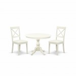 3 Pc Dining Set, Linen White Wood Table, 2 Linen White Faux Leather Chairs, X-Back, Linen White Finish