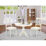 3 Pc Dining Set, Linen White Wood Table, 2 Linen White Faux Leather Chairs, X-Back, Linen White Finish