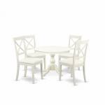 5 Pc Kitchen Set, Linen White Wooden Table, 4 Linen White Faux Leather Chairs, X-Back, Linen White Finish