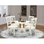 5 Pc Kitchen Set, Linen White Wooden Table, 4 Linen White Faux Leather Chairs, X-Back, Linen White Finish