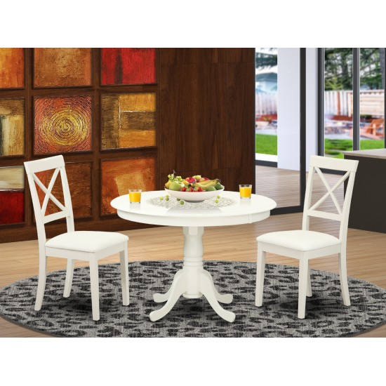 3 Pc Kitchen Set, Kitchen Table, 2 Faux Leather Seat Dining Chairs In White