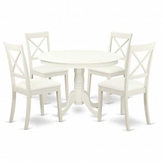 5 Pc Kitchen Table Set, Dining Table, 4 Faux Leather Seat Dining Chairs In White