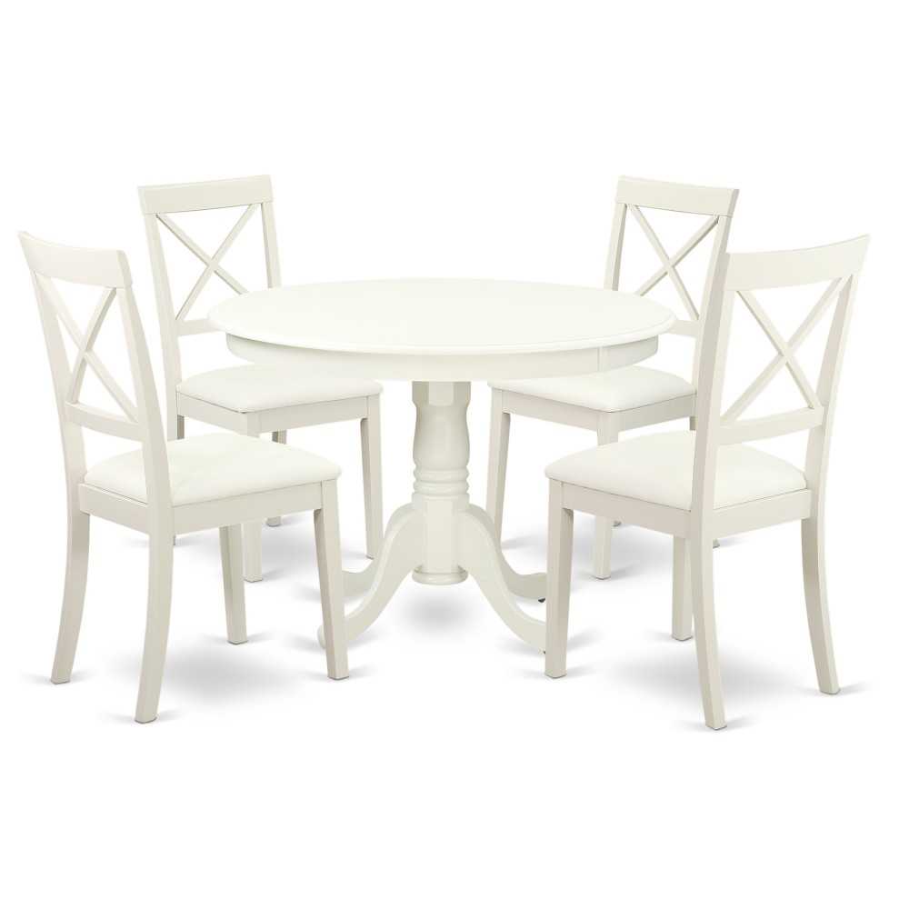 5 Pc Kitchen Table Set, Dining Table, 4 Faux Leather Seat Dining Chairs In White