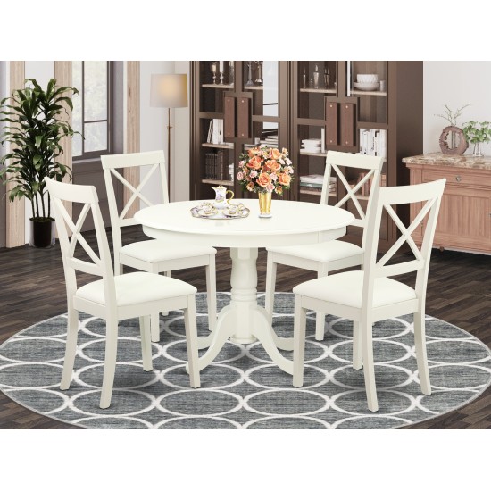 5 Pc Kitchen Table Set, Dining Table, 4 Faux Leather Seat Dining Chairs In White