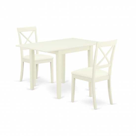 Dining Set 3 Pc, Two Kitchen Chairs, An Elegant Wood Table, Linen White Color Faux Leather, Linen White Finish Frame