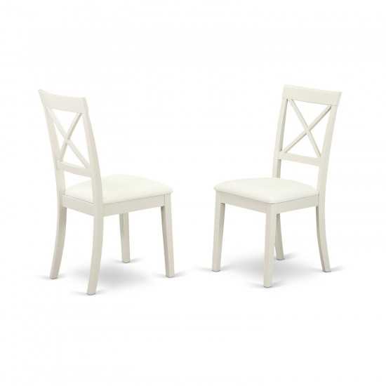 Dining Set 3 Pc, Two Kitchen Chairs, An Elegant Wood Table, Linen White Color Faux Leather, Linen White Finish Frame