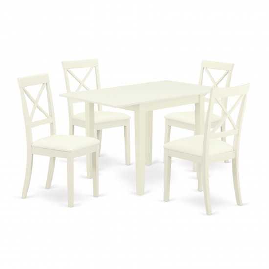 Dining Set 5Pc, 4 Chairs, Table, Linen White Color Faux Leather, Linen White Finish Real Wood Structure