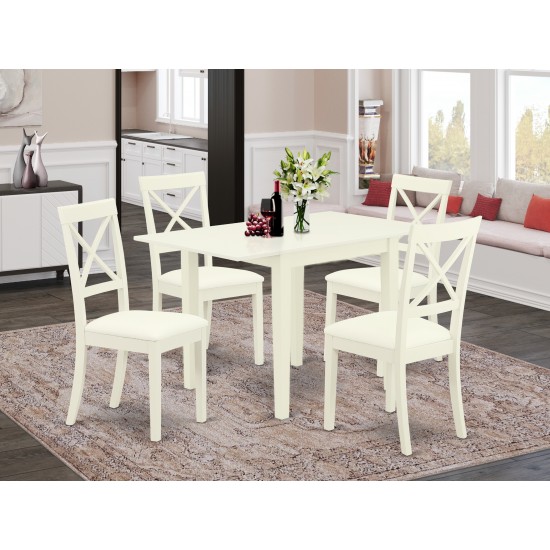 Dining Set 5Pc, 4 Chairs, Table, Linen White Color Faux Leather, Linen White Finish Real Wood Structure