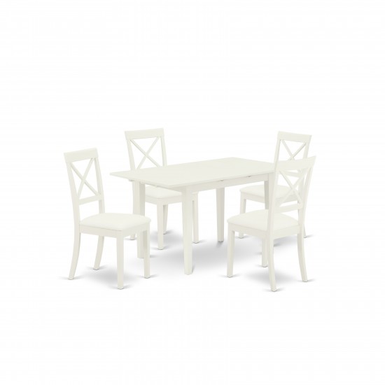 5-Pc Dinette Set 4 Chairs, Faux Leather Seat, Butterfly Leaf Table, Linen White