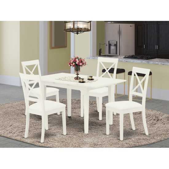 5-Pc Dinette Set 4 Chairs, Faux Leather Seat, Butterfly Leaf Table, Linen White