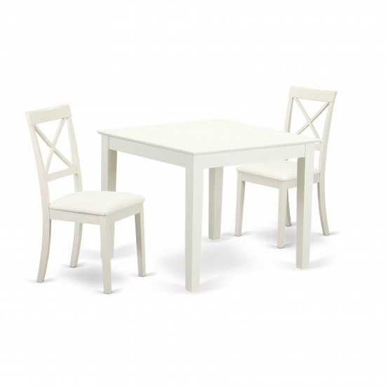 3-Piece Dinette Table Set - Table, 2 Faux Leather Seat Dining Chairs In White