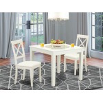 3-Piece Dinette Table Set - Table, 2 Faux Leather Seat Dining Chairs In White