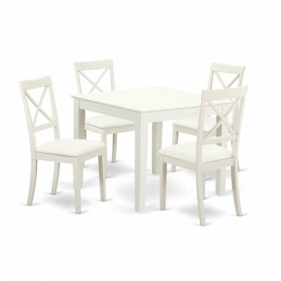 5-Piece Dinette Table Set - Table, 4 Faux Leather Seat Dining Chairs In White