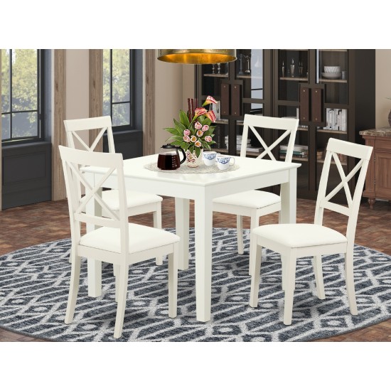 5-Piece Dinette Table Set - Table, 4 Faux Leather Seat Dining Chairs In White