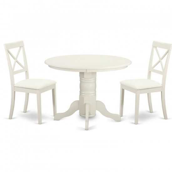 3 Piece Sudbury Set-One Round Table And 2 Chairs, Faux Leather Seat In White