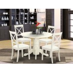 5 Piece Sudbury Set-Round Dinette Table, 4 Chairs, Faux Leather Seat In White.