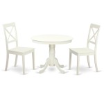 3 Pc Set-Table And 2 Wood Kitchen Chairs In Linen White