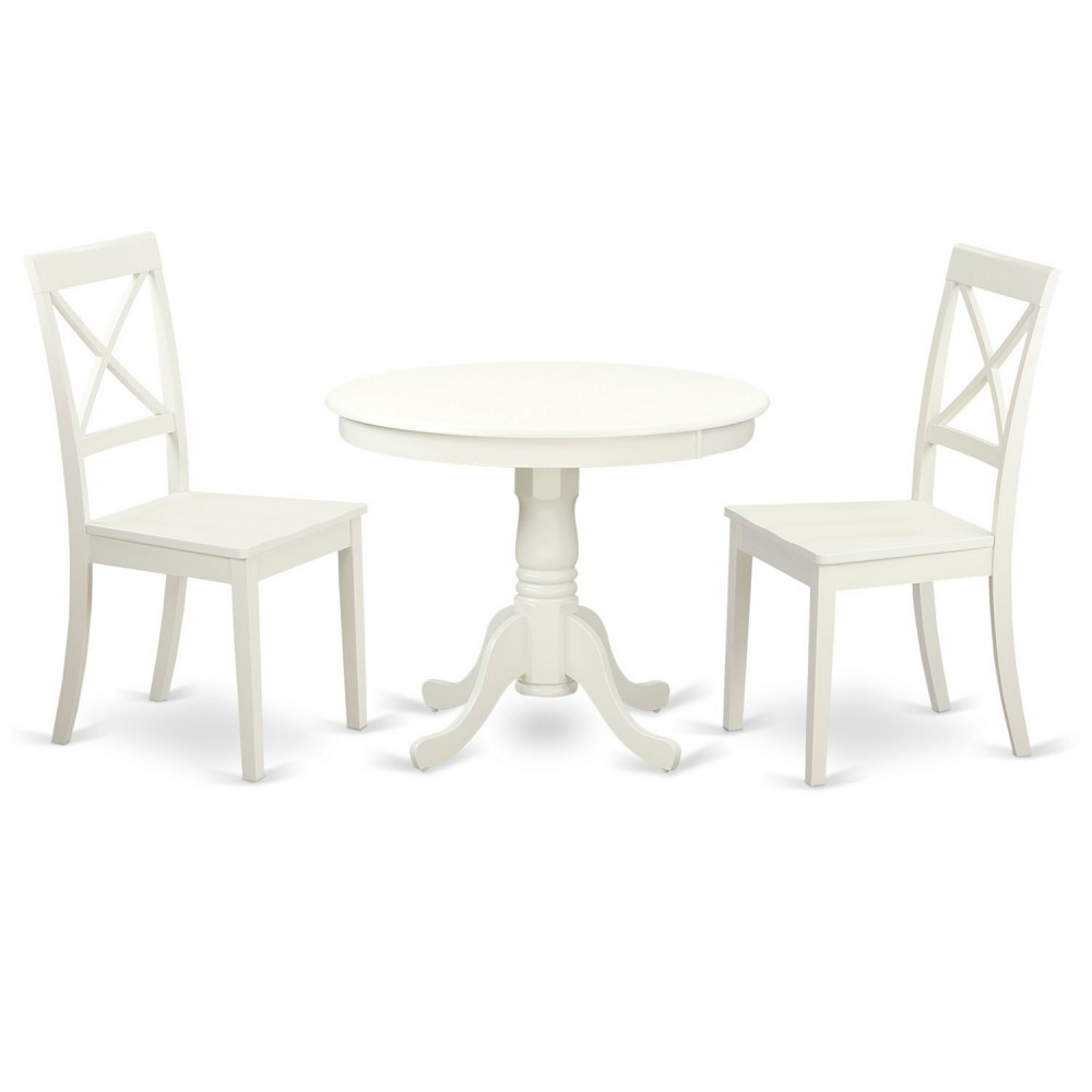 3 Pc Set-Table And 2 Wood Kitchen Chairs In Linen White