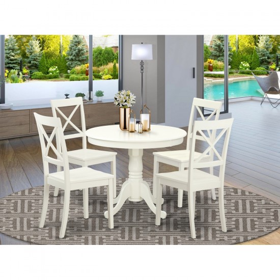 5 Pc Set With A Table And 4 Wood Dinette Chairs Having Linen White