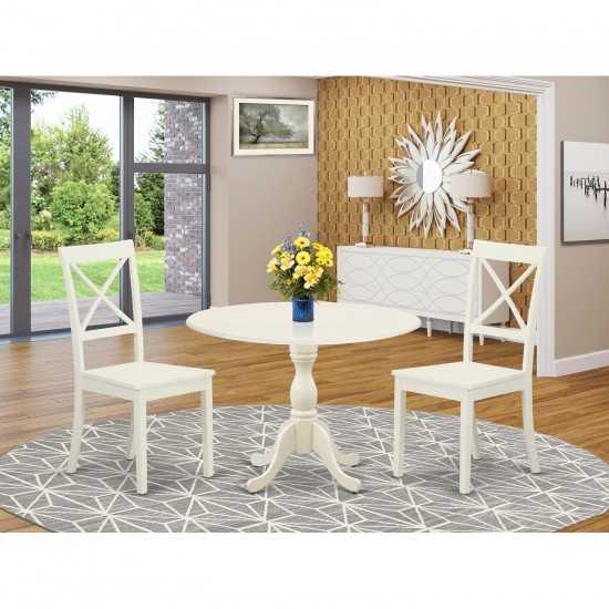 3 Pc Dinning Set, 1 Drop Leaves Table, 2 Linen White Wood Chair