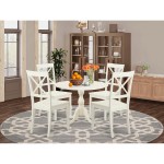 5 Pc Wood Dining Set, 1 Drop Leaves Table, 4 Linen White Kitchen Chairs