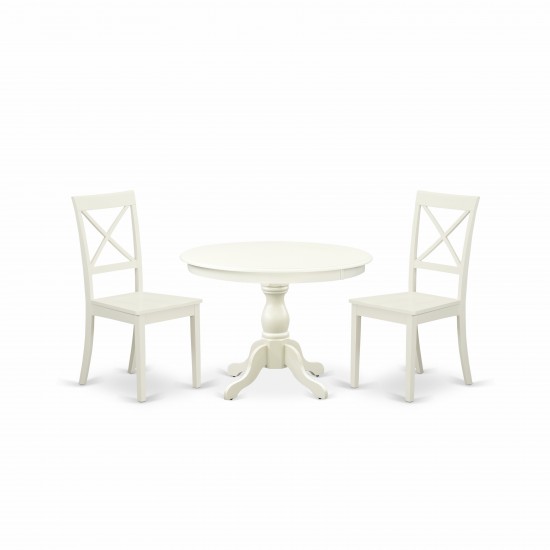 3 Pc Dining Set, Linen White Small Kitchen Table, 2 Linen White & Chairs, X-Back, Linen White Finish