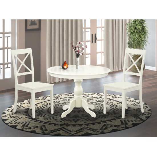 3 Pc Dining Set, Linen White Small Kitchen Table, 2 Linen White & Chairs, X-Back, Linen White Finish