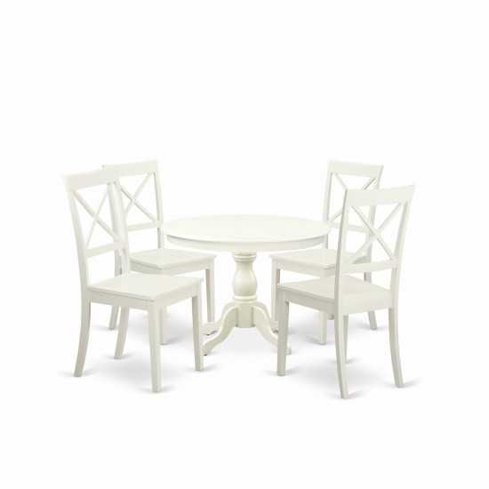 5 Pc Kitchen Set, Linen White Breakfast Table, 4 Linen White Chairs For Dining Room, X-Back, Linen White Finish