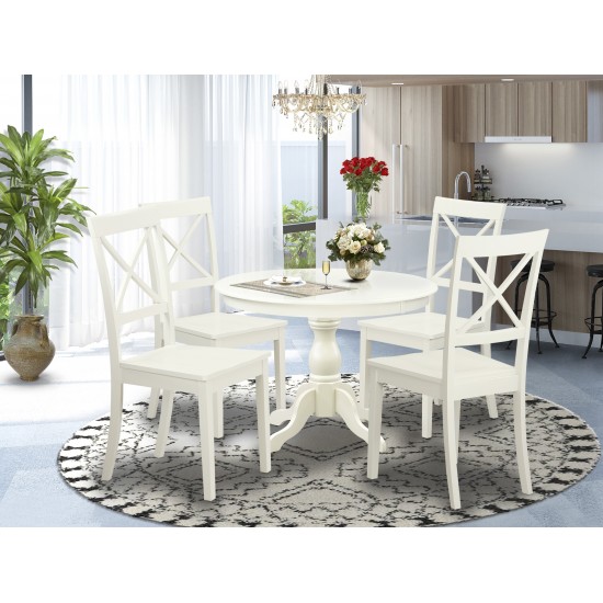 5 Pc Kitchen Set, Linen White Breakfast Table, 4 Linen White Chairs For Dining Room, X-Back, Linen White Finish