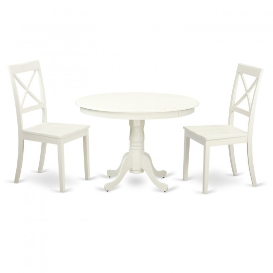 3 Pc Set With A Round Table And 2 Wood Dinette Chairs In Linen White