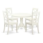 5 Pc Set With A Round Dinette Table And 4 Wood Dinette Chairs In Linen White