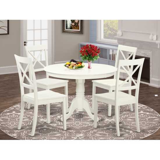 5 Pc Set With A Round Dinette Table And 4 Wood Dinette Chairs In Linen White